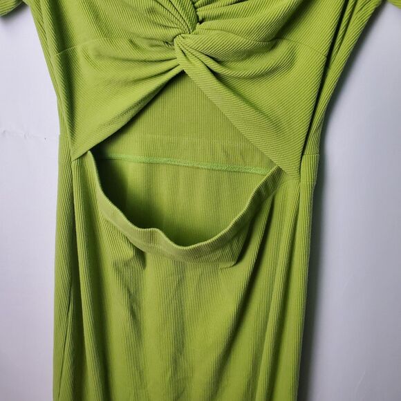 Lulus Green Ribbed Cutout Twist Front Midi Dress Size Large - Picture 5 of 8